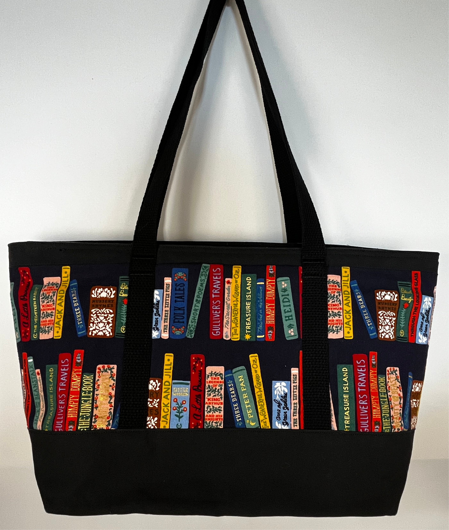 Medium Tote - Bookshelf - Black - Zippered Closure