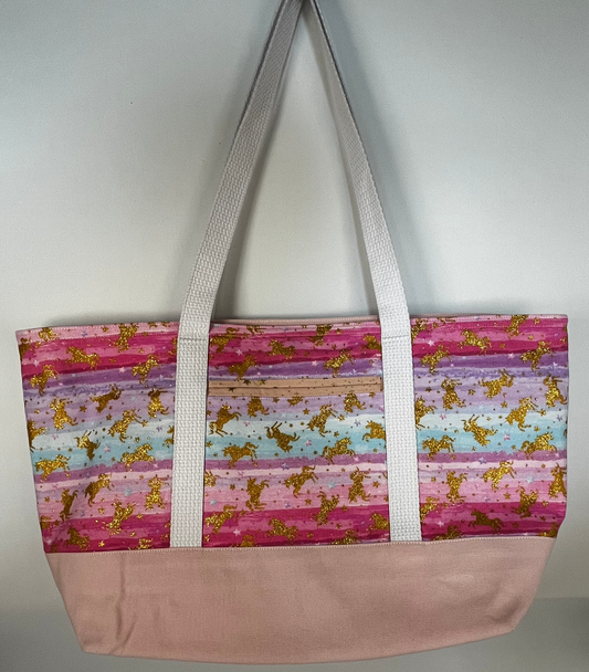 Medium Tote - Unicorns - Rainbow Background