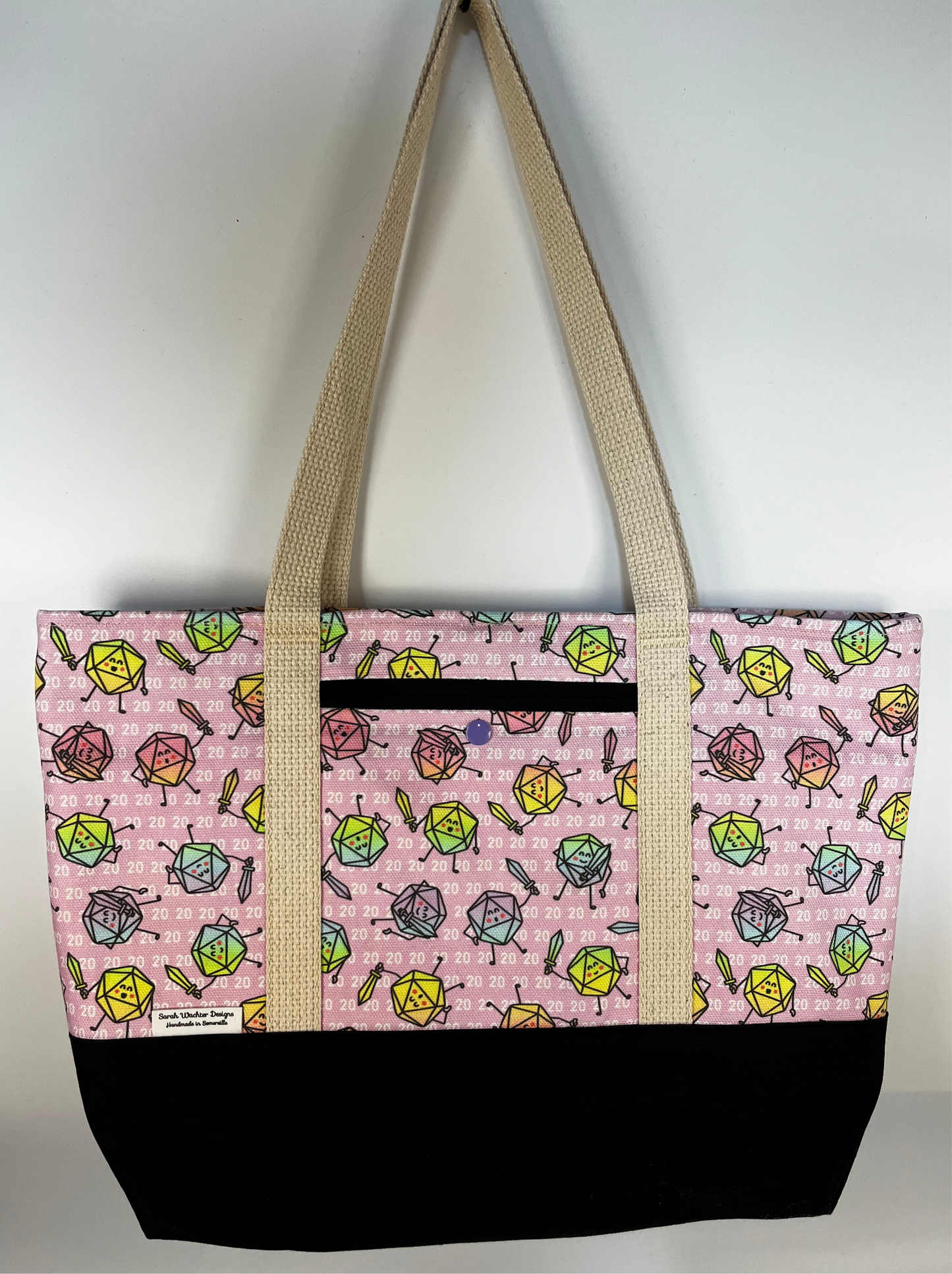 Medium Tote - Pink Fighting D20s